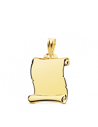 18K PLACA CHAPA COLGANTE PERGAMINO ORO AMARILLO LISO BRILLO 18X14 MM