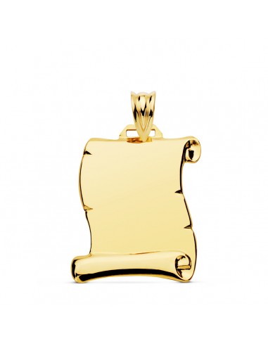 18K PLACA CHAPA COLGANTE PERGAMINO ORO AMARILLO LISO BRILLO 22X19 MM