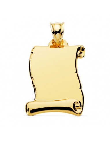 18K PLACA CHAPA COLGANTE PERGAMINO ORO AMARILLO LISO 30X25 MM