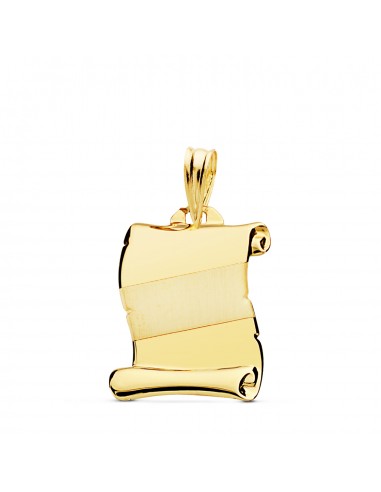 18K PLACA CHAPA PERGAMINO ORO AMARILLO LISO BRILLO BANDA DIAGONAL MATIZADA 18X14 MM