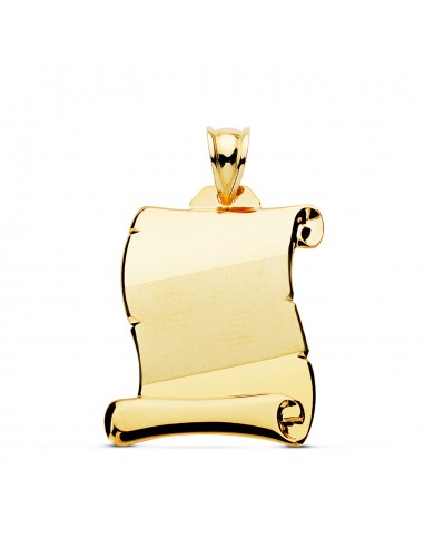18K PLACA CHAPA PERGAMINO ORO AMARILLO LISO BRILLO BANDA DIAGONAL MATIZADA 26X23 MM