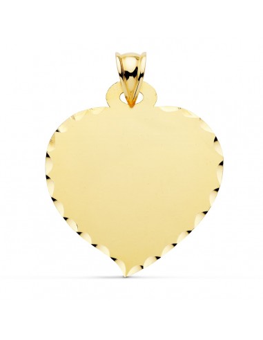 18K PLACA CHAPA CORAZON ORO AMARILLO GRANDE 32X28 MM BORDE TALLADO. COL AMOR
