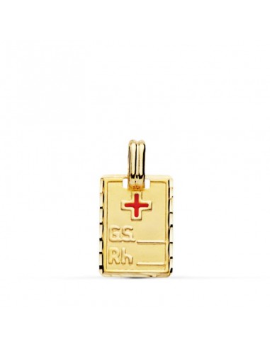 18K PLACA CHAPA COLGANTE ORO AMARILLO GRUPO SANGUINEO  RH PEQUEÑA 16X11 MM