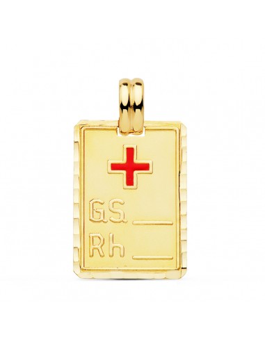 18K PLACA CHAPA COLGANTE ORO AMARILLO GRUPO SANGUINEO RH GRANDE 28X20 MM