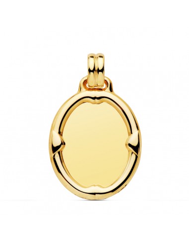 18K PLACA CHAPA OVAL ORO AMARILLO BRILLO CON BORDE 26X22 MM