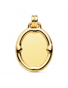 18K PLACA CHAPA ORO AMARILLO OVAL BRILLO CON BORDE 29X24 MM