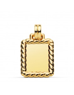 18K PLACA CHAPA COLGANTE ORO AMARILLO BRILLO CON BORDE 24X20 MM