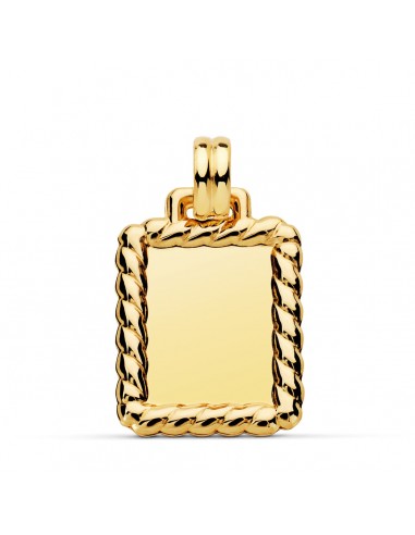 18K PLACA CHAPA COLGANTE ORO AMARILLO BRILLO CON BORDE 24X20 MM
