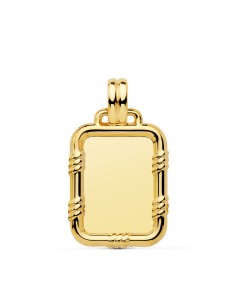18K PLACA CHAPA ORO AMARILLO BRILLO CON BORDE 26X18 MM
