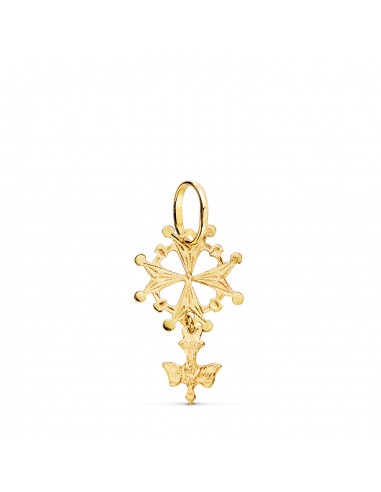 18K CRUZ DE HUGUENOTTE ORO AMARILLO CON PALOMA. 24 X 14 MM