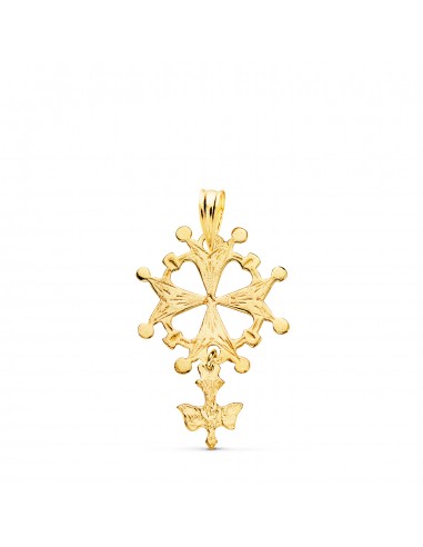 18K CRUZ DE HUGUENOTTE ORO AMARILLO CON PALOMA. 28 X 17 MM
