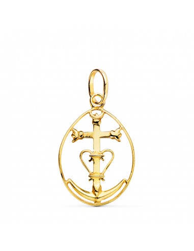 18K COLGANTE ORO AMARILLO CRUZ DE LA CAMARGA CON CERCO. 25 X 17 MM