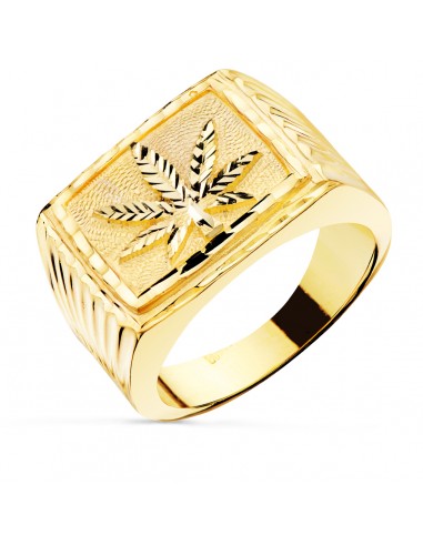 18K SELLO ORO AMARILLO HOJA DE MARIHUANA CABEZA RECTANGULAR 25X17 MM