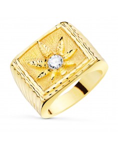 18K SELLO ORO AMARILLO MACIZO HOJA DE MARIHUANA CIRCONITA. RECTANGULAR 25X17 MM