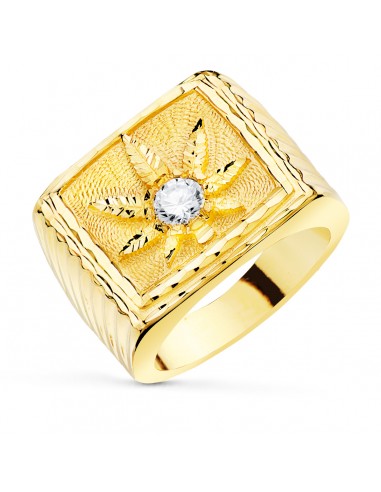 18K SELLO ORO AMARILLO MACIZO HOJA DE MARIHUANA CIRCONITA. RECTANGULAR 25X17 MM