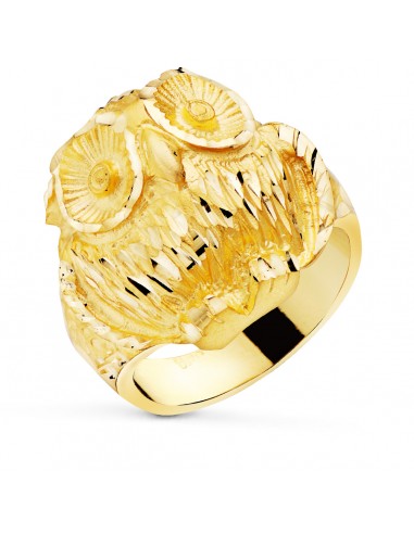 18K SELLO ORO AMARILLO MACIZO CABEZA DE BUHO TALLADO 22X22 MM