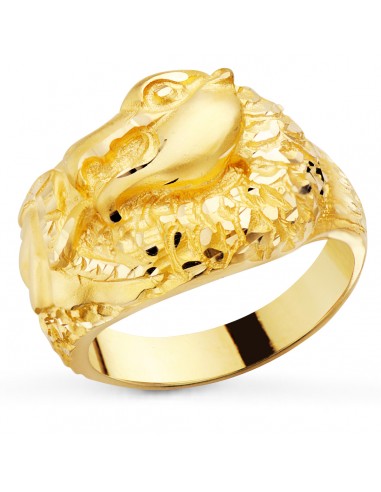 18K SELLO ORO AMARILLO MACIZO DRAGON TALLADO ANCHO 20 MM