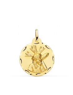 18K MEDALLA ORO AMARILLO CRISTO DEL GRAN PODER TALLADA 22 MM