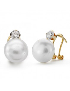 18K PENDIENTES PERLA BOTON 12MM.GARRA CIRCON