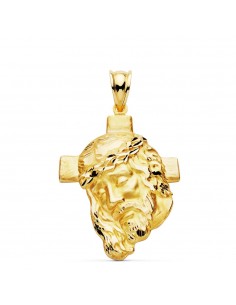 18K COLGANTE ORO AMARILLO CABEZA DE CRISTO CON CRUZ 35X25 MM