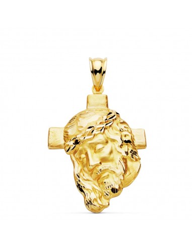 18K COLGANTE ORO AMARILLO CABEZA DE CRISTO CON CRUZ 35X25 MM