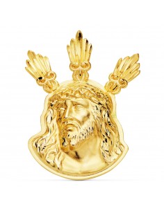 18K COLGANTE COLGANTE ORO AMARILLO CABEZA DE CRISTO  POTENCIAS 38X29 MM