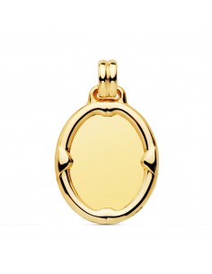 18K CHAPA OVAL BRILLO CON BORDE. 26 X 22 MM.