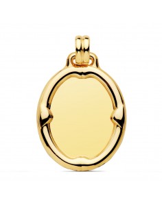 18 CHAPA ORO AMARILLO OVAL BRILLO CON BORDE. 29 X 24 MM.