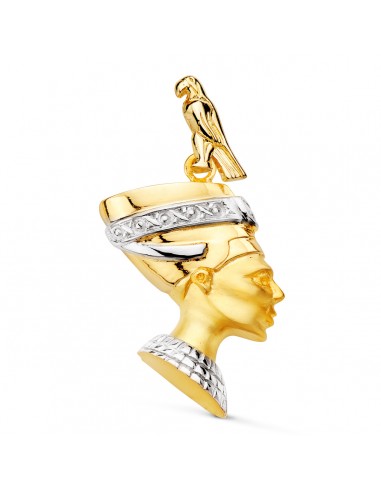 18K COLGANTE EGIPCIO ORO BICOLOR NEFERTITI PERFIL EN BRILLO 30X26 MM