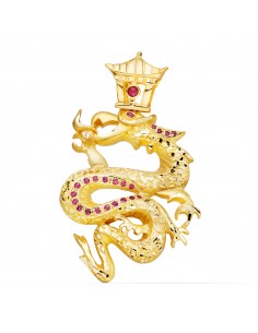 18K COLGANTE ORO AMARILLO DRAGON CON CIRCONITA ROJAS. 43X35 MM
