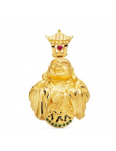 18K COLGANTE BUDA CON PIEDRA ROJA ORO AMARILLO 41X33 MM