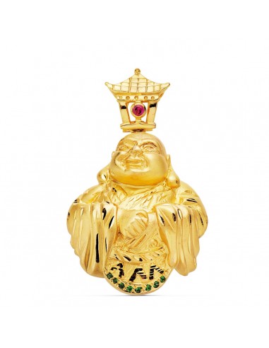18K COLGANTE BUDA CON PIEDRA ROJA ORO AMARILLO 41X33 MM