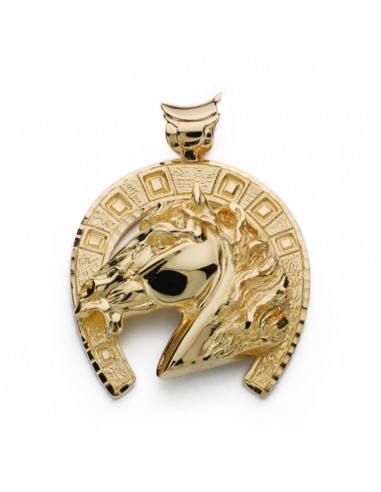 18K COLGANTE DE HERRADURA CON CABALLO ORO AMARILLO 50X44 MM