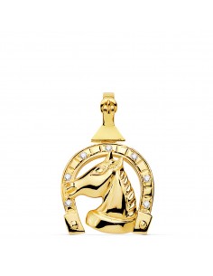 18K COLGANTE ORO AMARILLO HERRADURA CIRCONITA 28X24 MM