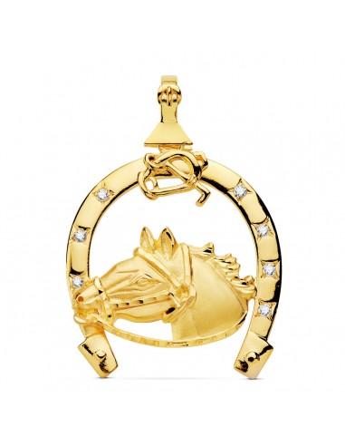 18K COLGANTE ORO AMARILLO HERRADURA CIRCONITA CON CABALLO 42X39 MM