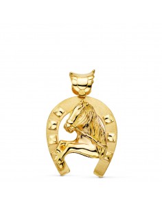 18K COLGANTE ORO AMARILLO HERRADURA CON CABALLO 40X34 MM