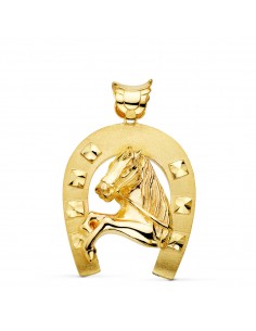 18K COLGANTE ORO AMARILLO HERRADURA CON CABALLO 48X40 MM