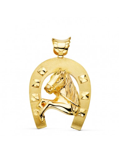 18K COLGANTE ORO AMARILLO HERRADURA CON CABALLO 48X40 MM