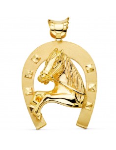 18K COLGANTE ORO AMARILLO HERRADURA CON CABALLO 60X50 MM