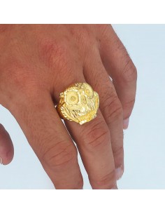 18K SELLO ORO AMARILLO MACIZO CABEZA DE BUHO TALLADO 22 X 22 MM 2