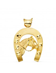 18K COLGANTE ORO AMARILLO HERRADURA CON CABALLO 48X40 MM