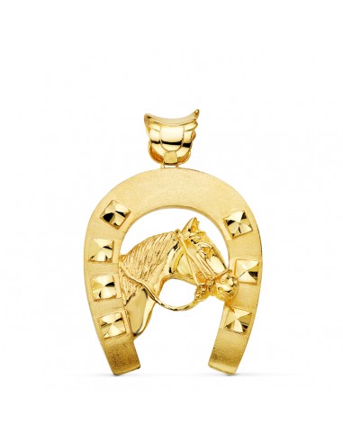18K COLGANTE ORO AMARILLO HERRADURA CON CABALLO 48X40 MM