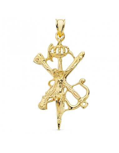 18K COLGANTE CRUZ CRISTO LEGION GRANDE CON CORONA ORO AMARILLO 45X30 MM