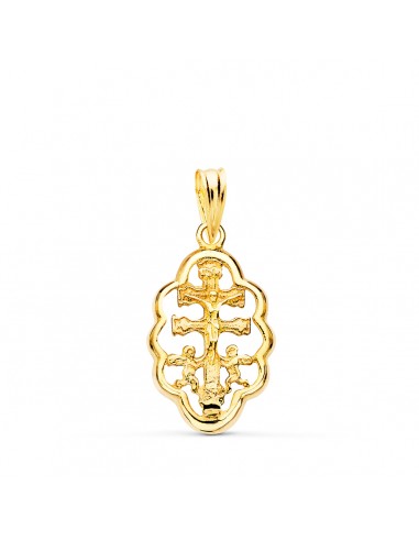 18K COLGANTE CRUZ DE CARAVACA ORLA ORO AMARILLO 18X12 MM