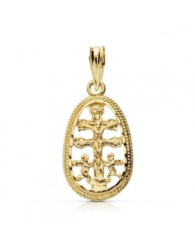 18K COLGANTE ORO AMARILLO CRUZ CARAVACA CERCO TALLADO 19X11 MM