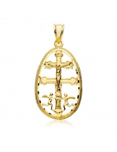 18K COLGANTE CRUZ DE CARAVACA CERCO ORO AMARILLO 30X18 MM