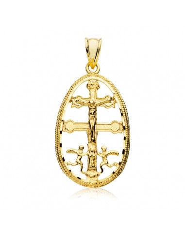 18K COLGANTE CRUZ DE CARAVACA CERCO ORO AMARILLO 30X18 MM