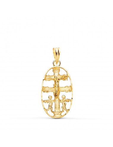 18K CRUZ DE CARAVACA ORO AMARILLO CERCO OVAL TALLADO 25 X 13 MM