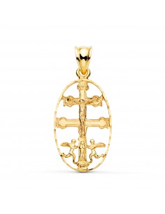 18K CRUZ DE CARAVACA ORO AMARILLO CERCO OVAL TALLADO. 27 X 17MM