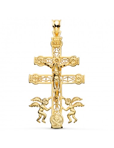 18K CRUZ DE CARAVACA ORO AMARILLO CALADA 49X27 MM
